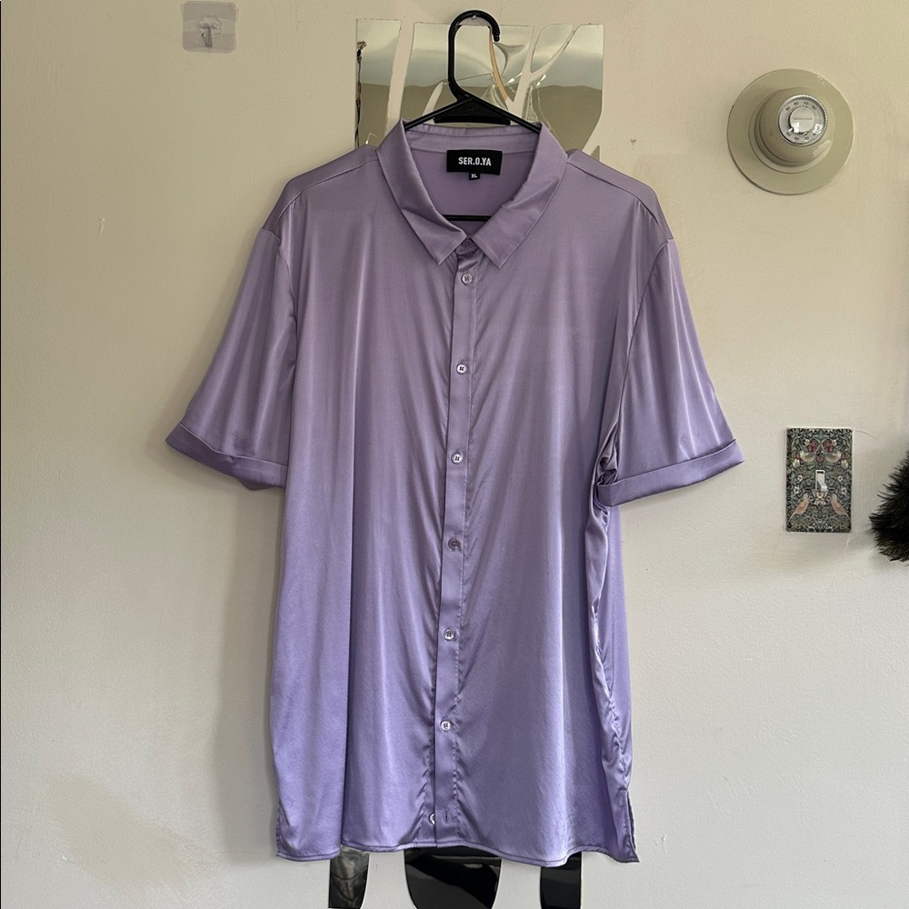 SER.O.YA Men's Lavender Short-Sleeve Button-Down Shirt (xl)